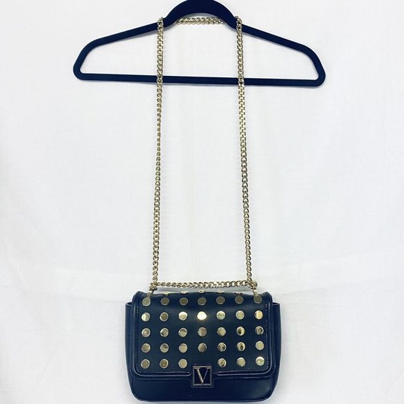 Victorias Secret Small Purse Black Gold Dot Stud Chain Crossbody Shoulder Purse - Picture 5 of 12
